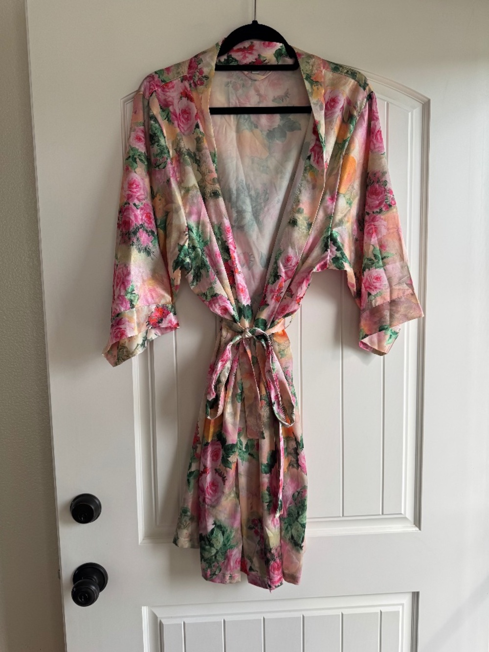 David's Bridal Floral Robe in L/XL Gown Satin Silk Bride Wedding Getting Ready